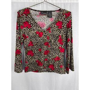 ⭐️ Vintage Y2K No Boundaries Top Juniors Babydoll Rose Leopard Valentines Baddie